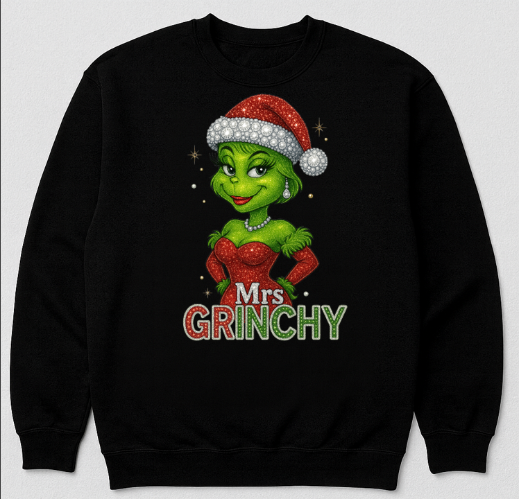 💚 Mrs. Grinchy Rhinestone PNG | Sparkling Christmas Diva Design | Holiday Sublimation Digital Download