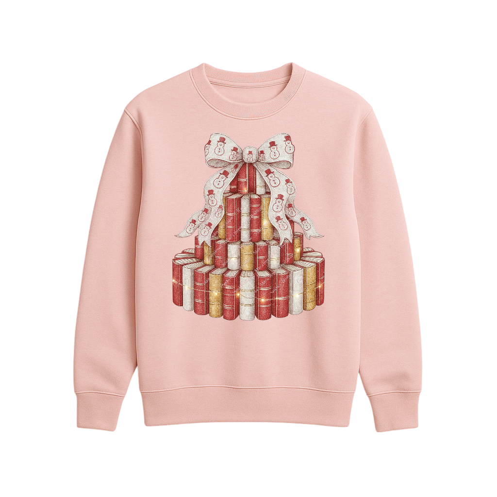 Christmas Book Tree PNG | Book Stack Designs | Snowman Bow Clipart | 300 DPI Transparent Sublimation & DTF Files