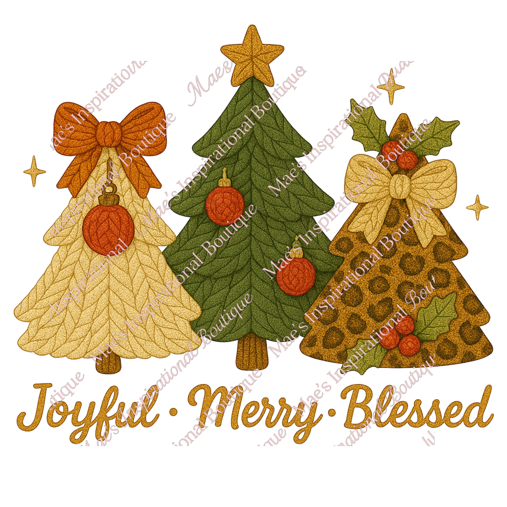 Joyful Merry Blessed Christmas Tree PNG – Cozy Knit & Leopard Print Holiday Design