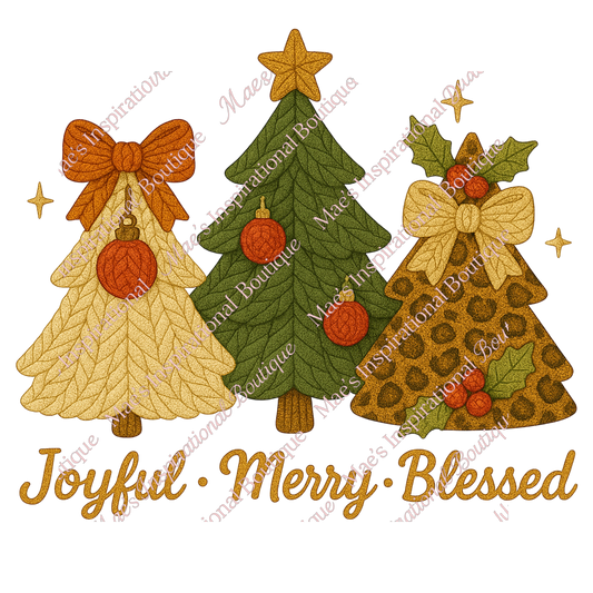 Joyful Merry Blessed Christmas Tree PNG – Cozy Knit & Leopard Print Holiday Design