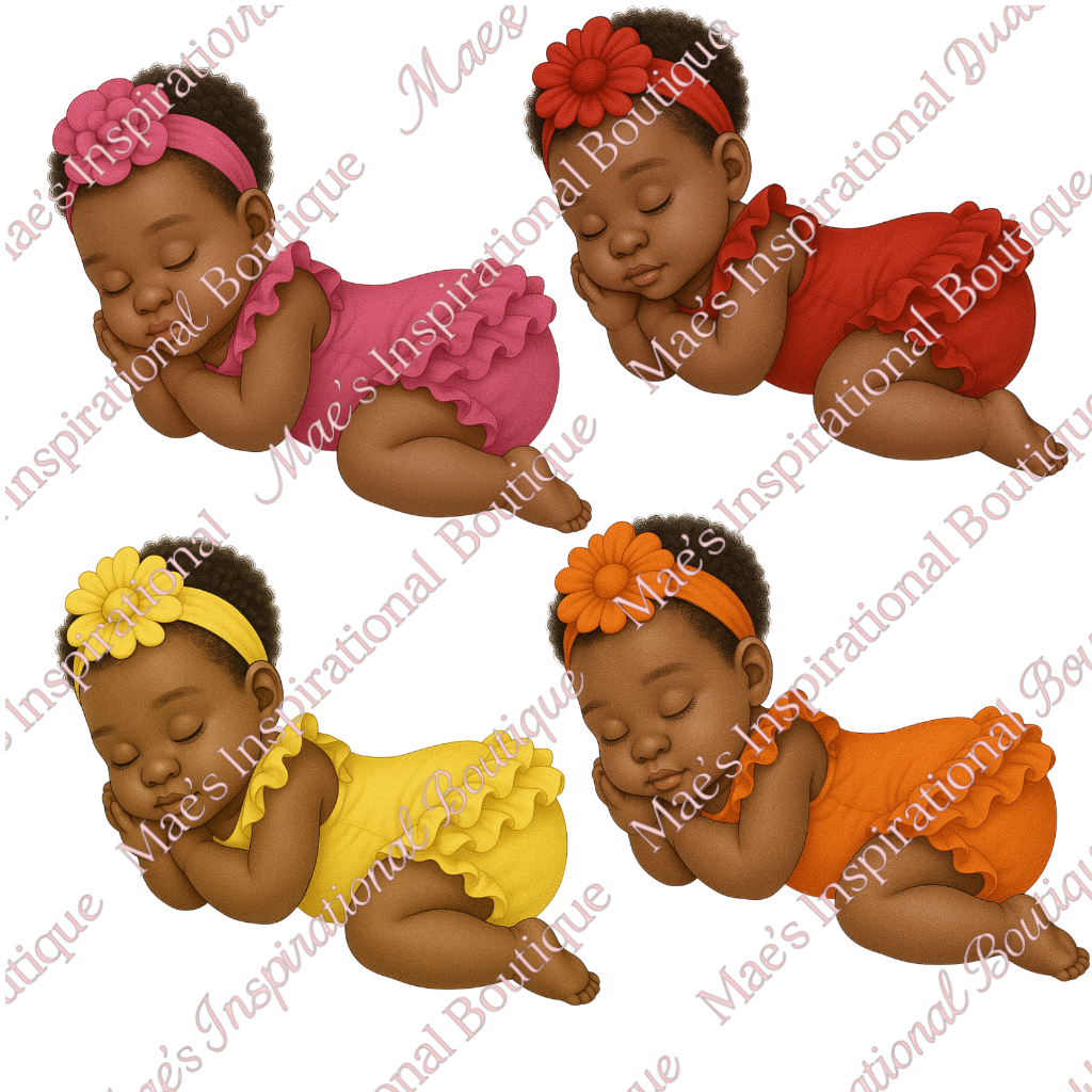 Sleeping Baby Girl Clipart Bundle – 9-Piece Set | Ruffled Outfit PNGs | Diverse Colors | High-Resolution Digital Download
