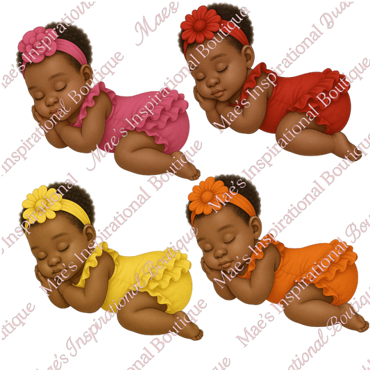Sleeping Baby Girl Clipart Bundle – 9-Piece Set | Ruffled Outfit PNGs | Diverse Colors | High-Resolution Digital Download