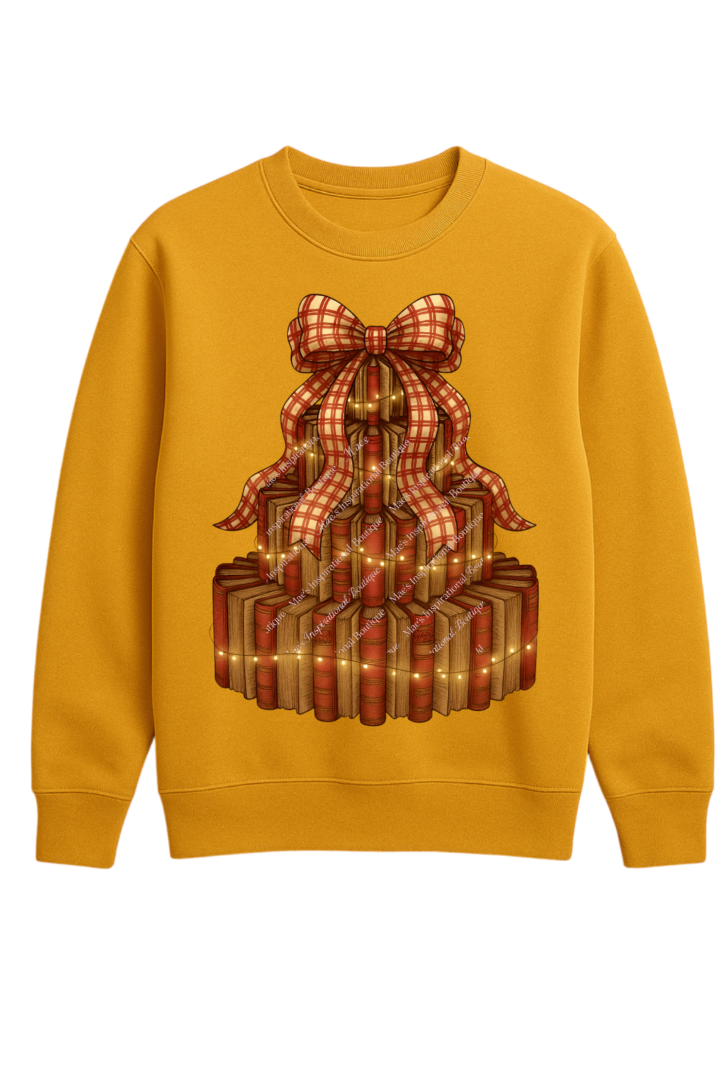 Gold & Red Book Tree PNG – Christmas Book Stack Clipart | Festive Holiday Library Tree Sublimation Design (300 DPI Transparent PNG)