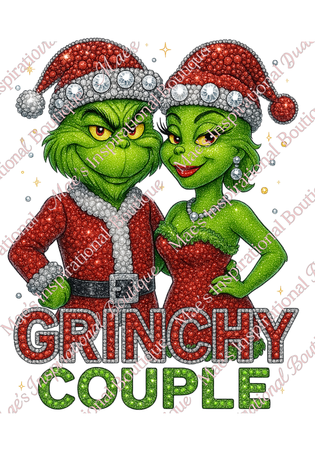 💚 Grinchy Couple Rhinestone PNG | Sparkling Christmas Digital Download | Matching Holiday Sublimation Design