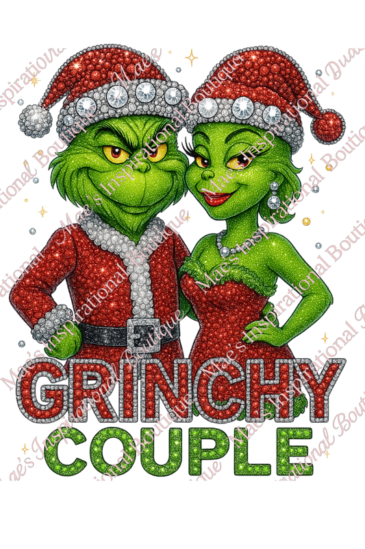 💚 Grinchy Couple Rhinestone PNG | Sparkling Christmas Digital Download | Matching Holiday Sublimation Design