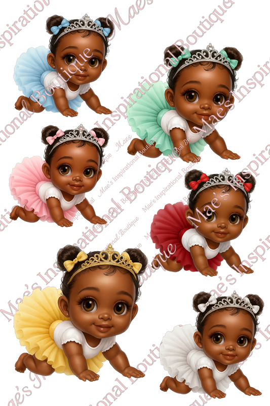 Princess Baby Clipart PNG – Cute Crawling Baby Girl with Tiara – 6 Colors – Transparent Background