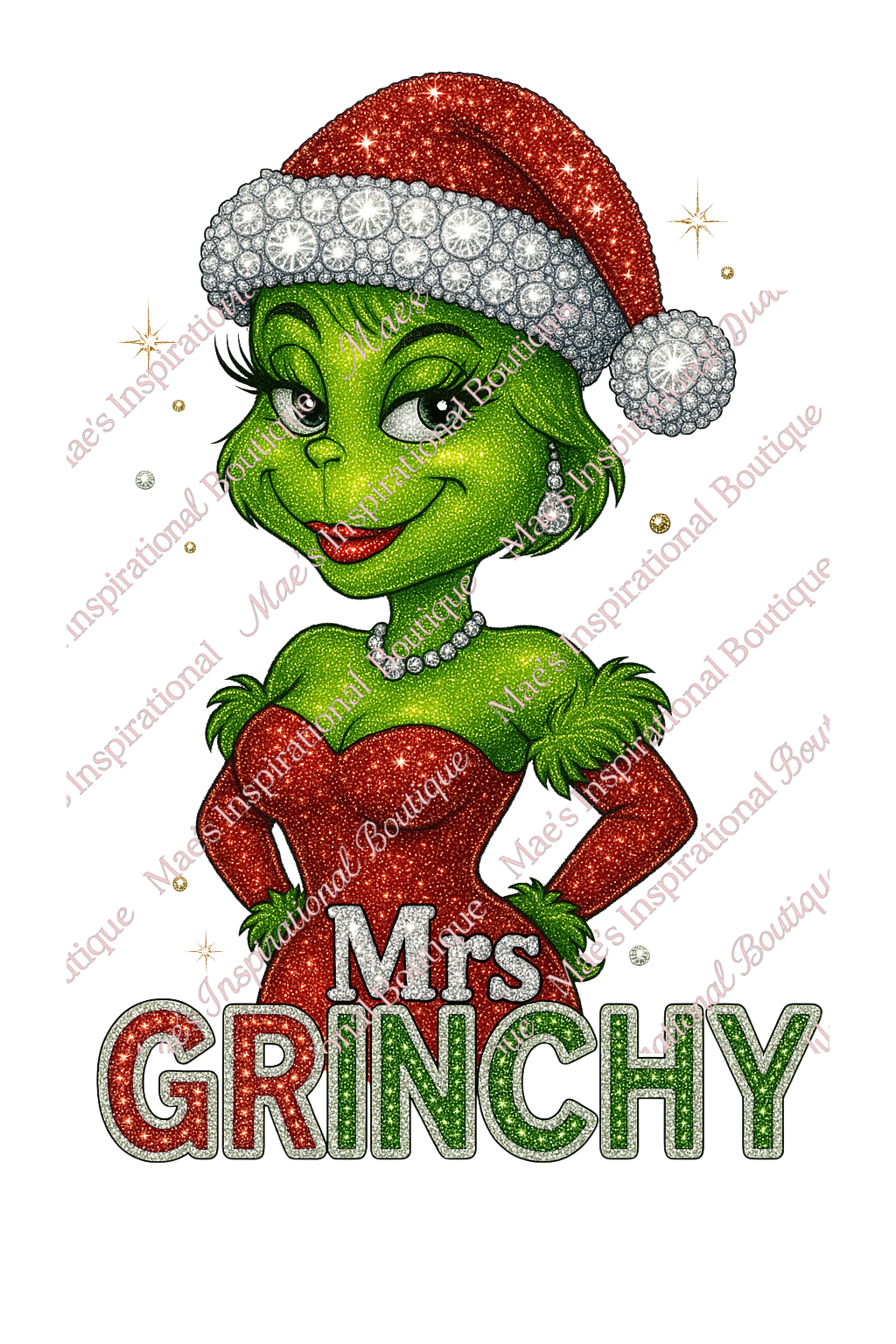 💚 Mrs. Grinchy Rhinestone PNG | Sparkling Christmas Diva Design | Holiday Sublimation Digital Download