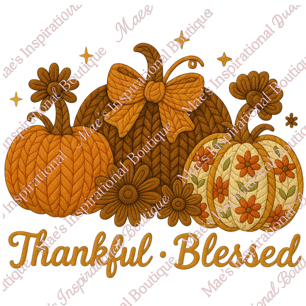🍂 Thankful · Blessed Faux Yarn Pumpkin PNG | Fall Sublimation Design | Cozy Autumn Digital Download