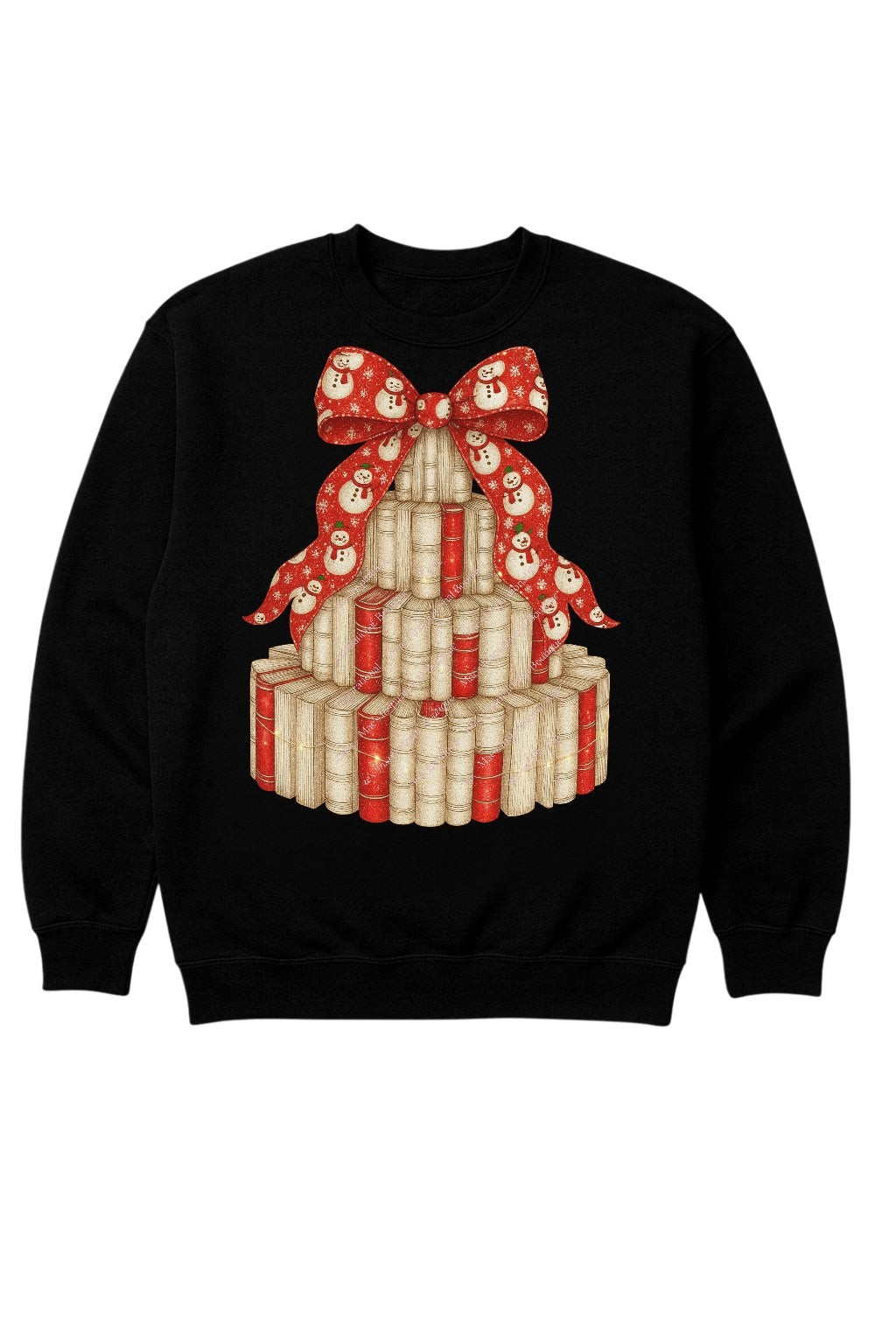 Red Snowman Book Tree PNG – Christmas Library Stack Clipart | Cozy Holiday Book Lover Sublimation Design (300 DPI Transparent PNG)