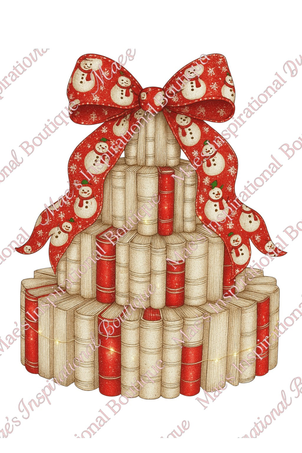 Red Snowman Book Tree PNG – Christmas Library Stack Clipart | Cozy Holiday Book Lover Sublimation Design (300 DPI Transparent PNG)