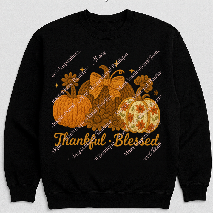 🍂 Thankful · Blessed Faux Yarn Pumpkin PNG | Fall Sublimation Design | Cozy Autumn Digital Download