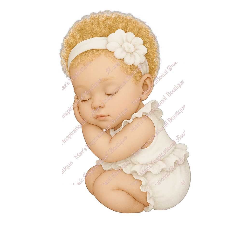 Sleeping Baby Girl White Bodysuit PNG – Brown Eyes | 300 DPI Transparent Background for Sublimation & DTF