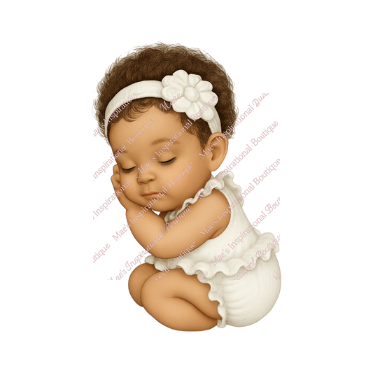 Sleeping Baby Girl White Bodysuit PNG – Brown Eyes | 300 DPI Transparent Background for Sublimation & DTF