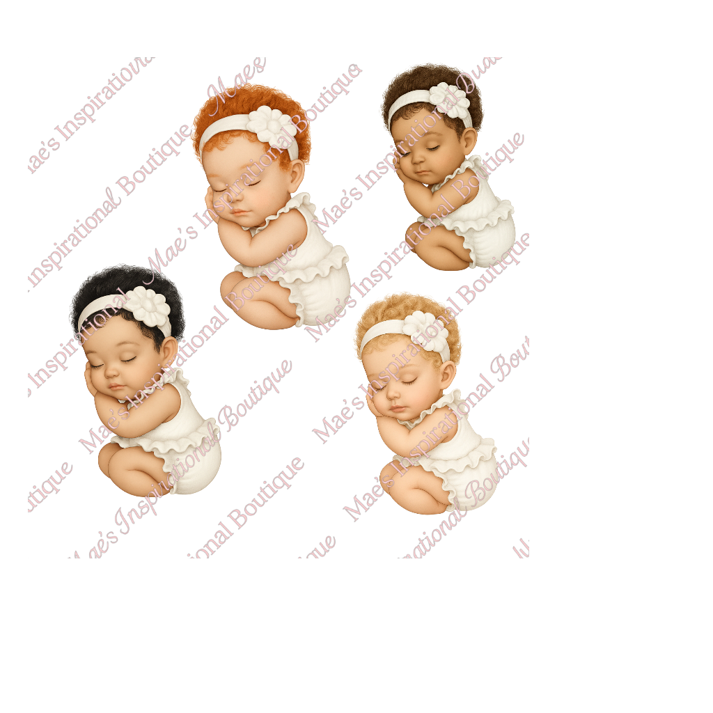 Sleeping Baby Girl White Bodysuit PNG – Brown Eyes | 300 DPI Transparent Background for Sublimation & DTF