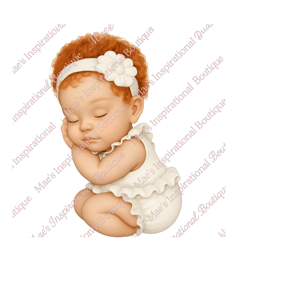 Sleeping Baby Girl White Bodysuit PNG – Brown Eyes | 300 DPI Transparent Background for Sublimation & DTF